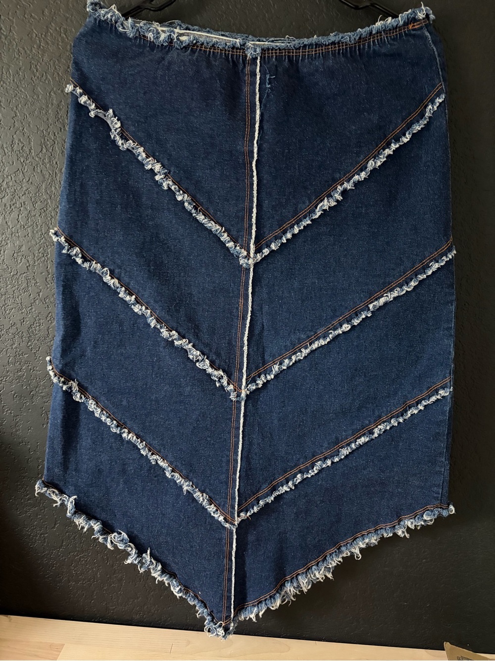 Vintage Y2K 143 Girl Made USA Frayed Chevron Denim Midi Skirt Tagged 3X